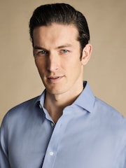 Charles Tyrwhitt Blue Slim Fit Cutaway Non-iron Herringbone 100% Cotton Shirt - Image 2 of 4