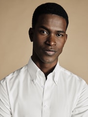 Charles Tyrwhitt White Non-iron Button-Down Twill Slim Fit 100% Cotton Shirt - Image 2 of 4