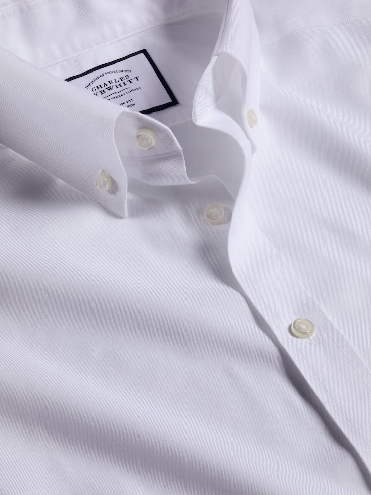 Charles Tyrwhitt White Non-iron Button-Down Twill Slim Fit 100% Cotton Shirt - Image 4 of 4