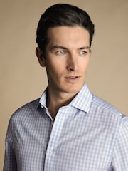 Charles Tyrwhitt Blue White Check Non-iron Poplin CA Slim Fit 100% Cotton Shirt - Image 2 of 6