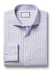 Charles Tyrwhitt Blue White Check Non-iron Poplin CA Slim Fit 100% Cotton Shirt - Image 4 of 6