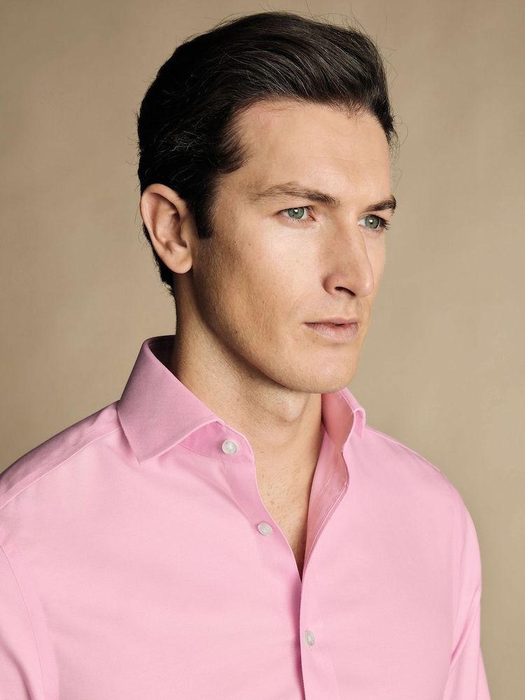 Charles Tyrwhitt Pink Non-iron Twill Slim Fit 100% Cotton Shirt - Image 2 of 4
