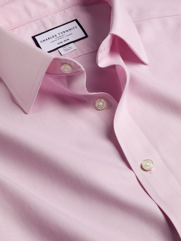 Charles Tyrwhitt Pink Non-iron Twill Slim Fit 100% Cotton Shirt - Image 4 of 4