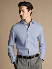 Charles Tyrwhitt Blue Prince of Wales Non-iron Poplin Slim Fit 100% Cotton Shirt - Image 1 of 6