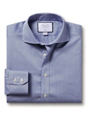 Charles Tyrwhitt Blue Non-iron Puppytooth Cutaway Slim Fit 100% Cotton Shirt - Image 4 of 4