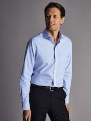 Charles Tyrwhitt Sky Blue Non-iron Bengal Stripe Slim Fit 100% Cotton Shirt - Image 1 of 6