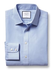Charles Tyrwhitt Sky Blue Non-iron Bengal Stripe Slim Fit 100% Cotton Shirt - Image 4 of 6