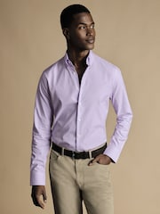 Charles Tyrwhitt Purple Check Non-iron Button-Down Oxford Slim Fit 100% Cotton Shirt - Image 1 of 6