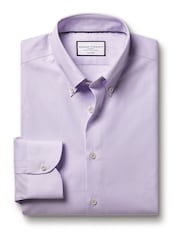 Charles Tyrwhitt Purple Check Non-iron Button-Down Oxford Slim Fit 100% Cotton Shirt - Image 4 of 6