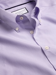 Charles Tyrwhitt Purple Check Non-iron Button-Down Oxford Slim Fit 100% Cotton Shirt - Image 5 of 6