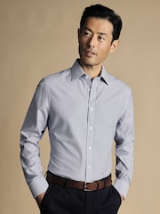 Charles Tyrwhitt Blue Butcher Stripe Non-iron Oxford Slim Fit 100% Cotton Shirt - Image 1 of 6