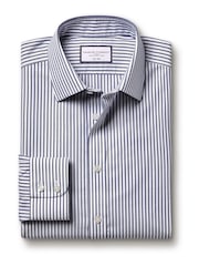 Charles Tyrwhitt Blue Butcher Stripe Non-iron Oxford Slim Fit 100% Cotton Shirt - Image 4 of 6