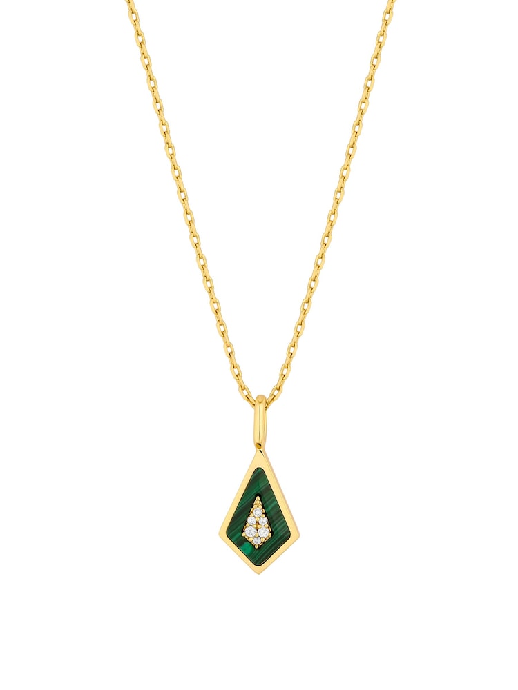Inicio Gold Plated Malaquite Diamond Shape Pendant Necklace - Image 1 of 4