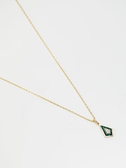 Inicio Gold Plated Malaquite Diamond Shape Pendant Necklace - Image 2 of 4