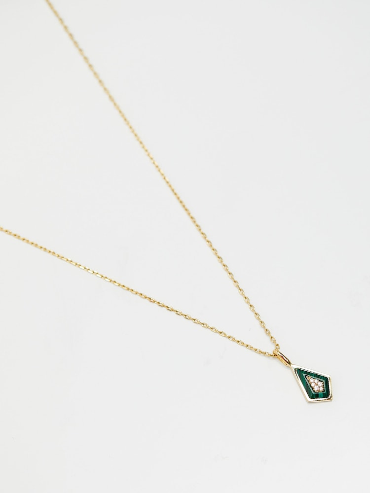 Inicio Gold Plated Malaquite Diamond Shape Pendant Necklace - Image 2 of 4