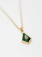 Inicio Gold Plated Malaquite Diamond Shape Pendant Necklace - Image 3 of 4