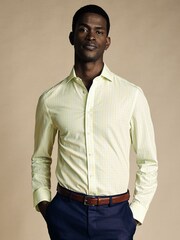 Charles Tyrwhitt Yellow Check Non-iron Poplin CA Slim Fit 100% Cotton Shirt - Image 1 of 6