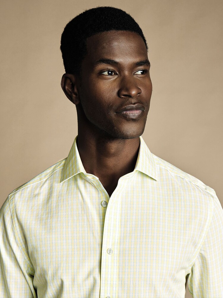 Charles Tyrwhitt Yellow Check Non-iron Poplin CA Slim Fit 100% Cotton Shirt - Image 2 of 6
