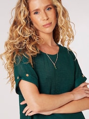 Apricot Green Turn Up T-Shirt Slub Shimmer Tunic - Image 3 of 4