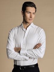 Charles Tyrwhitt White Slim Fit Cutaway Non-iron Herringbone 100% Cotton Shirt - Image 1 of 4