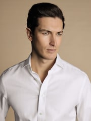 Charles Tyrwhitt White Slim Fit Cutaway Non-iron Herringbone 100% Cotton Shirt - Image 2 of 4