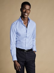 Charles Tyrwhitt Light Blue Non-iron Puppytooth Cutaway Slim Fit 100% Cotton Shirt - Image 1 of 4