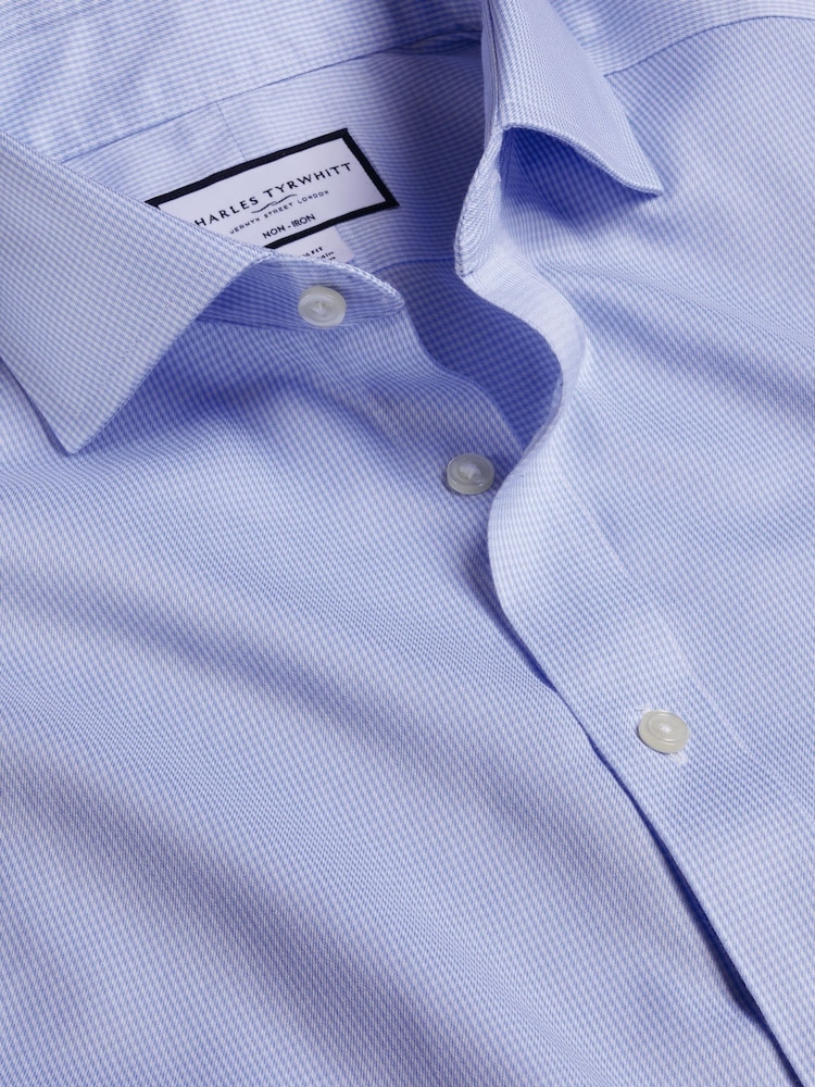 Charles Tyrwhitt Light Blue Non-iron Puppytooth Cutaway Slim Fit 100% Cotton Shirt - Image 4 of 4
