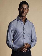 Charles Tyrwhitt Dark Blue Non-iron Twill With Printed Trim Slim Fit 100% Cotton Shirt - Image 1 of 6