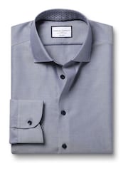 Charles Tyrwhitt Dark Blue Non-iron Twill With Printed Trim Slim Fit 100% Cotton Shirt - Image 4 of 6