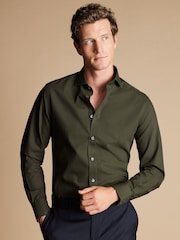 Charles Tyrwhitt Green Non-iron Poplin Cutaway Slim Fit 100% Cotton Shirt - Image 1 of 6