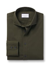 Charles Tyrwhitt Green Non-iron Poplin Cutaway Slim Fit 100% Cotton Shirt - Image 4 of 6