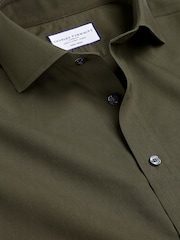 Charles Tyrwhitt Green Non-iron Poplin Cutaway Slim Fit 100% Cotton Shirt - Image 5 of 6