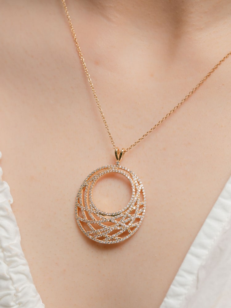 Inicio Gold Plated Cubic Zirconia Contemporary Open Pendant Necklace - Image 2 of 2 Inicio Gold Plated Cubic Zirconia Contemporary Open Pendant Necklace - Image 2 of 2