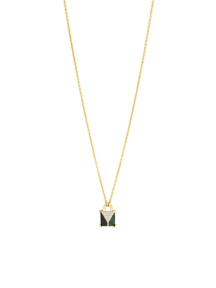 Inicio Gold Malaquite Padlock Pendant Necklace - Image 1 of 5 Inicio Gold Malaquite Padlock Pendant Necklace - Image 1 of 5