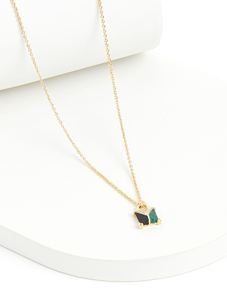 Inicio Gold Malaquite Padlock Pendant Necklace - Image 2 of 5 Inicio Gold Malaquite Padlock Pendant Necklace - Image 2 of 5