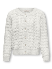 ONLY KIDS Pointelle Diamanted Button Detail Occasion White Cardigan - Image 1 of 2