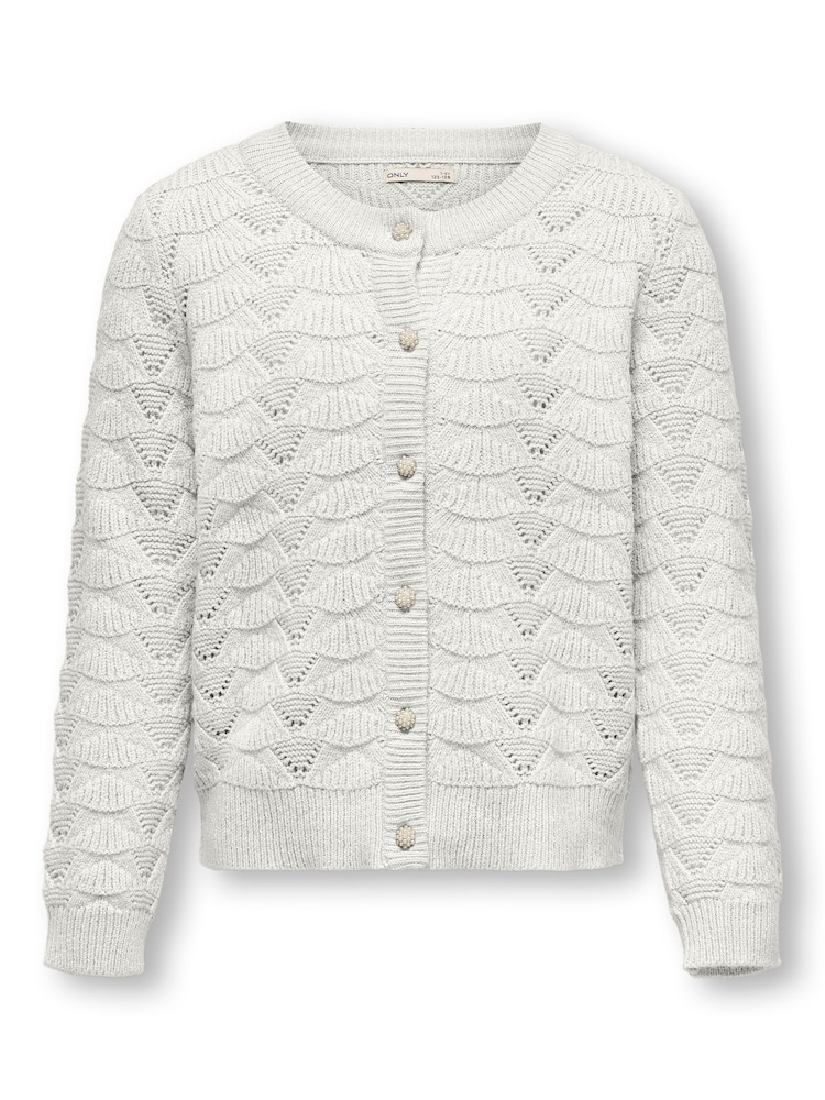 ONLY KIDS Pointelle Diamanted Button Detail Occasion White Cardigan - Image 1 of 2