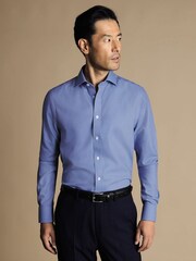 Charles Tyrwhitt Blue Non-iron Mayfair Weave Cutaway Slim Fit 100% Cotton Shirt - Image 1 of 5