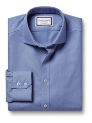 Charles Tyrwhitt Blue Non-iron Mayfair Weave Cutaway Slim Fit 100% Cotton Shirt - Image 3 of 5