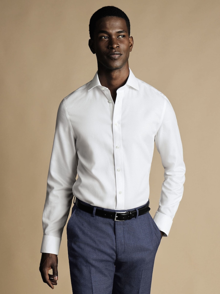Charles Tyrwhitt White Non-iron Mayfair Weave Cutaway Slim Fit 100% Cotton Shirt - Image 1 of 6