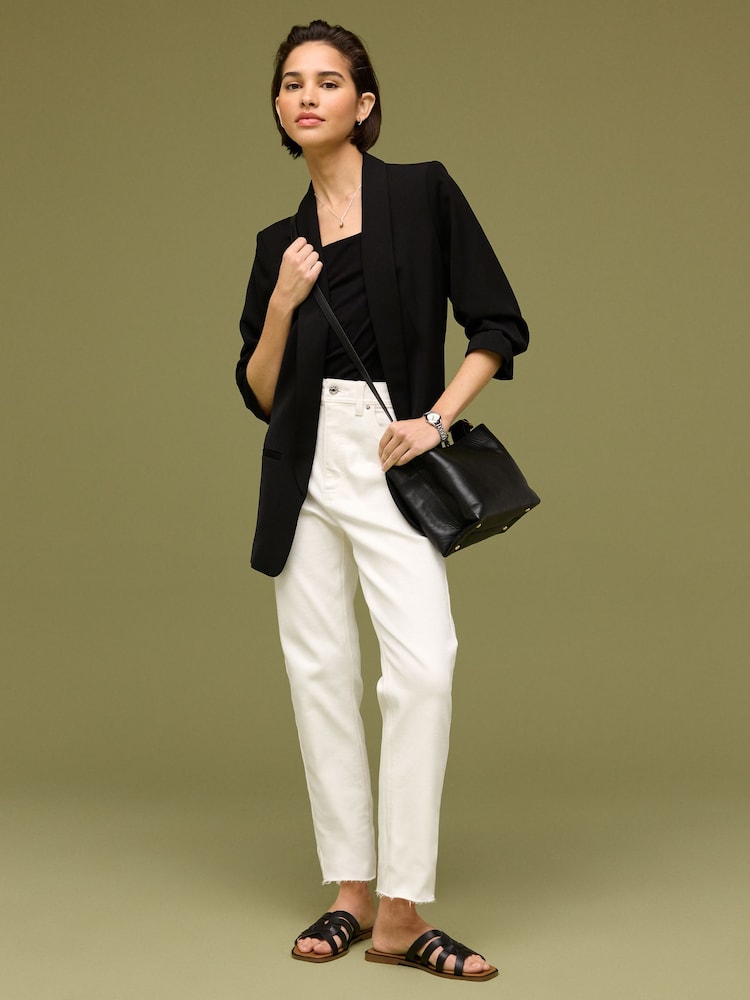 White Straight Raw Hem Jeans - Image 1 of 6