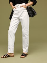 White Straight Raw Hem Jeans - Image 2 of 6