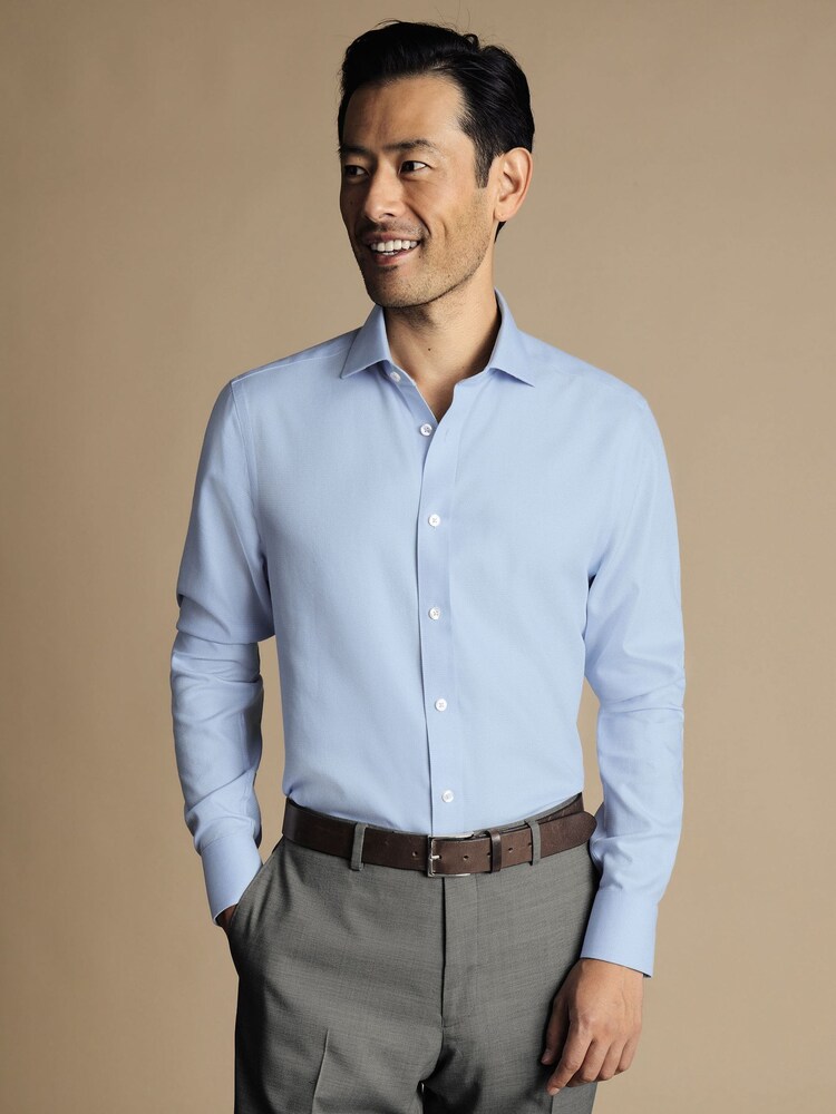 Charles Tyrwhitt Sky Blue Non-iron Mayfair Weave Cutaway Slim Fit 100% Cotton Shirt - Image 1 of 6