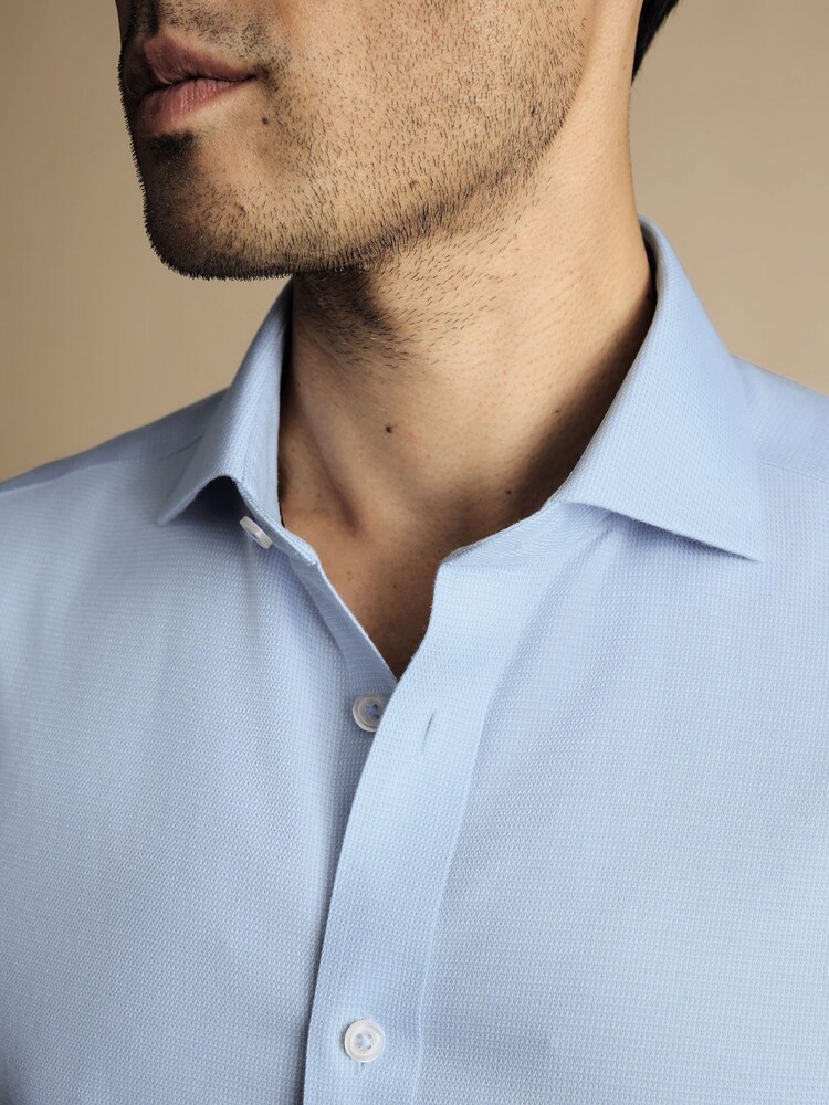 Charles Tyrwhitt Sky Blue Non-iron Mayfair Weave Cutaway Slim Fit 100% Cotton Shirt - Image 2 of 6