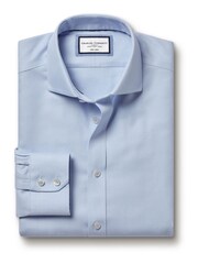 Charles Tyrwhitt Sky Blue Non-iron Mayfair Weave Cutaway Slim Fit 100% Cotton Shirt - Image 4 of 6