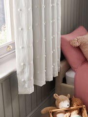 White Bobble Pom Eyelet Blackout Curtains - Image 2 of 6