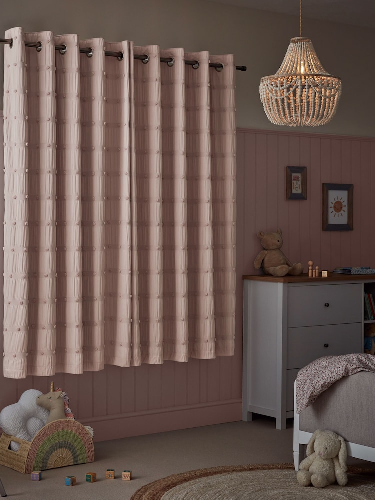Pink Bobble Pom Eyelet Blackout Curtains - Image 1 of 7
