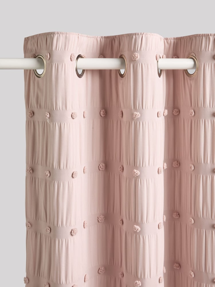 Pink Bobble Pom Eyelet Blackout Curtains - Image 5 of 7