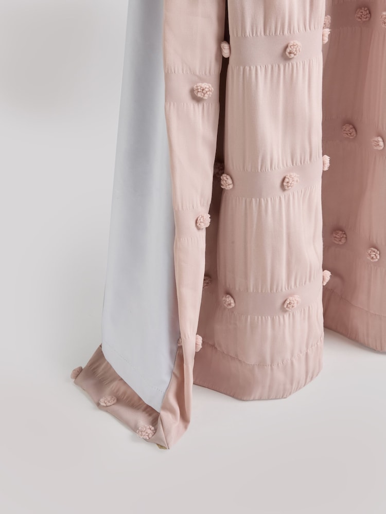 Pink Bobble Pom Eyelet Blackout Curtains - Image 6 of 7