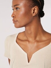 Apricot Natural Notch V-Knitted Rib Midi Dress - Image 4 of 6